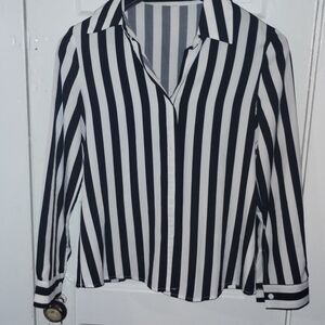 Chic Black and White Striped Button Down Shirt
